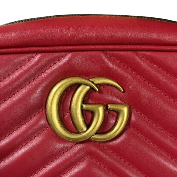 GUCCI Red Leather GG Marmont Shoulder Bag - Picture 12 of 12